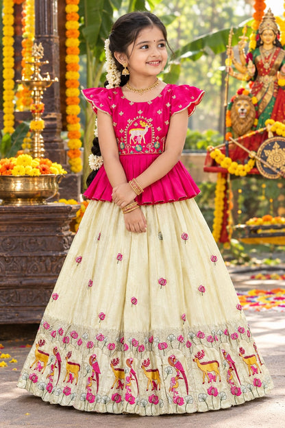 White Pure Vichitra Silk with Hand Embroidery &amp; Kat-Dana Work Kid&