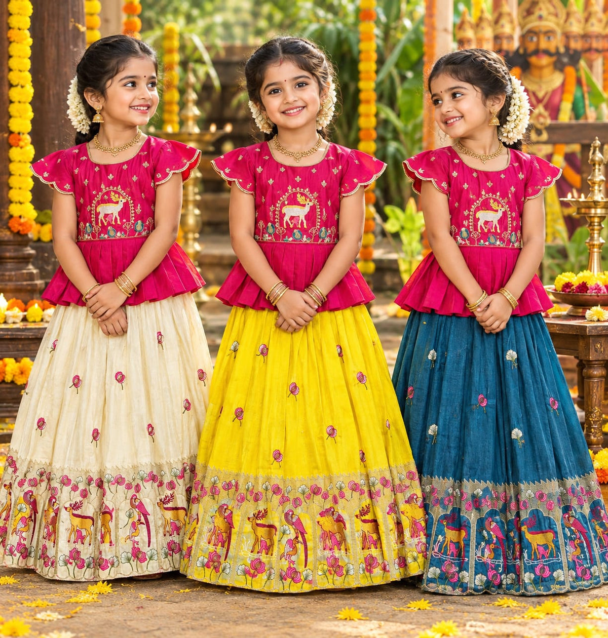 White Pure Vichitra Silk with Hand Embroidery &amp; Kat-Dana Work Kid&