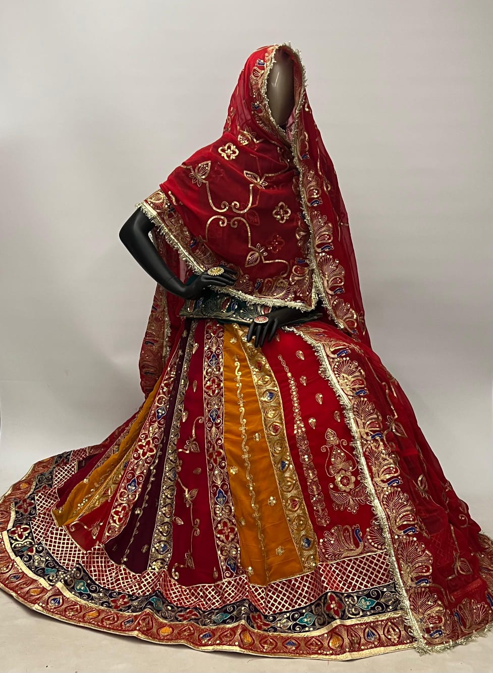 Red Pure Georgette 08 Mtr Flair Jaru Multi Work Rajasthani Rajwadi Rajputi Lehenga Choli