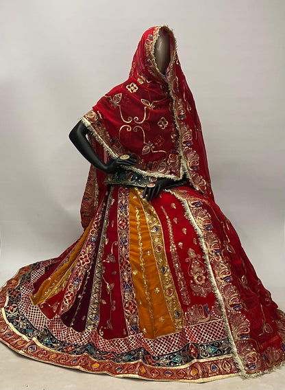 Red Pure Georgette 08 Mtr Flair Jaru Multi Work Rajasthani Rajwadi Rajputi Lehenga Choli
