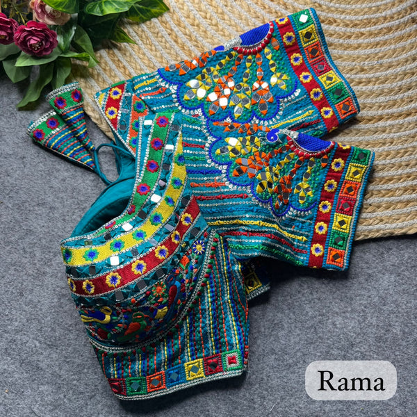 Rama Pure Heavy Italian Silk Heavy Thread + Real Mirror Work Navratri Blouse