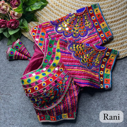 Rani Pure Heavy Italian Silk Heavy Thread + Real Mirror Work Navratri Blouse