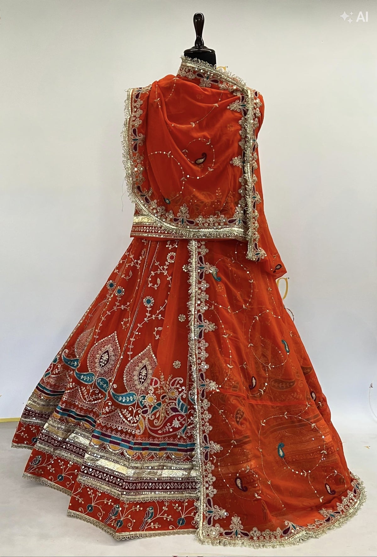 Rust Pure Georgette 08 Mtr Flair Jaru Multi Work Rajasthani Rajwadi Rajputi Lehenga Choli