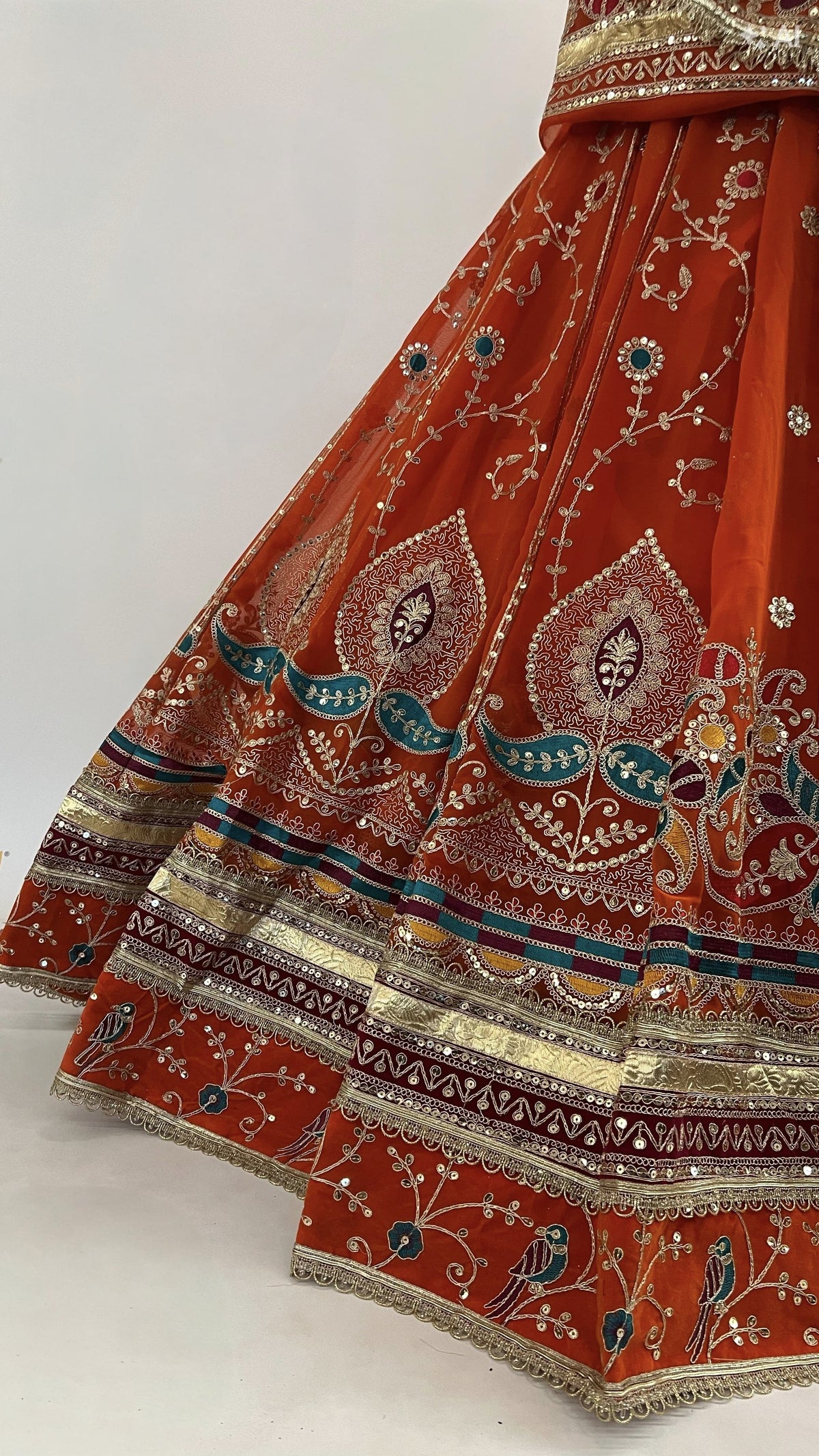 Rust Pure Georgette 08 Mtr Flair Jaru Multi Work Rajasthani Rajwadi Rajputi Lehenga Choli