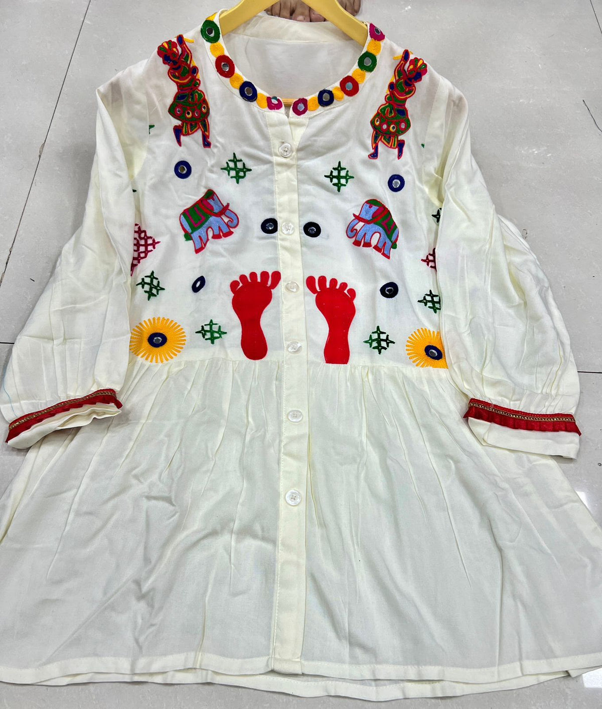 Cream Pure Rayon Cotton  Embroidery Work Navratri Top