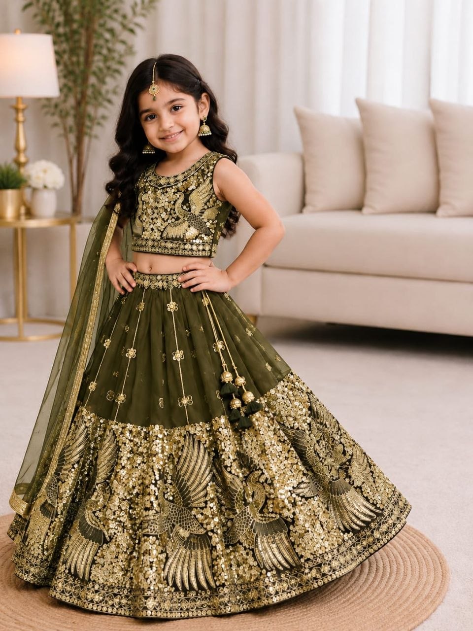 Mehandi Pure Soft Sindur Silk Sequins Embroidery Work Work Kid&