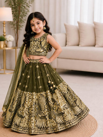 Mehandi Pure Soft Sindur Silk Sequins Embroidery Work Work Kid&