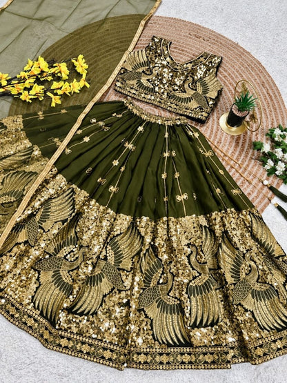 Mehandi Pure Soft Sindur Silk Sequins Embroidery Work Work Kid&