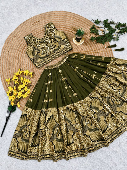 Mehandi Pure Soft Sindur Silk Sequins Embroidery Work Work Kid&
