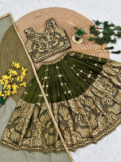 Mehandi Pure Soft Sindur Silk Sequins Embroidery Work Work Kid&