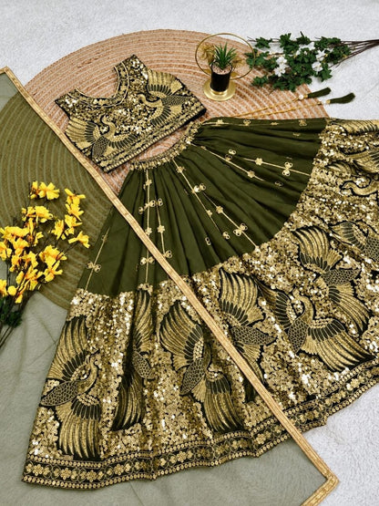 Mehandi Pure Soft Sindur Silk Sequins Embroidery Work Work Kid&