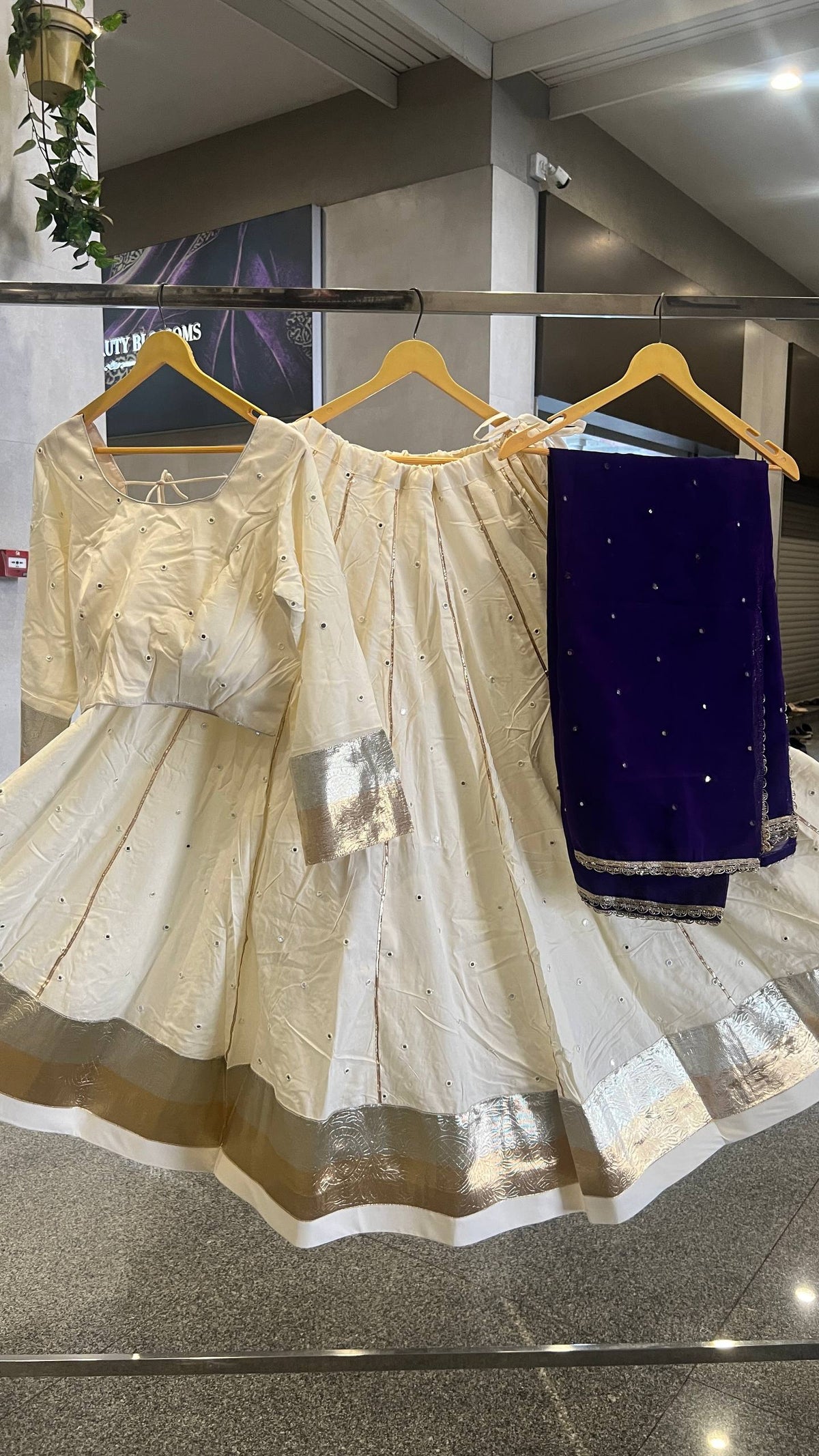 White Pure Cotton Silk Gamthi Work Navratri Lehenga Choli