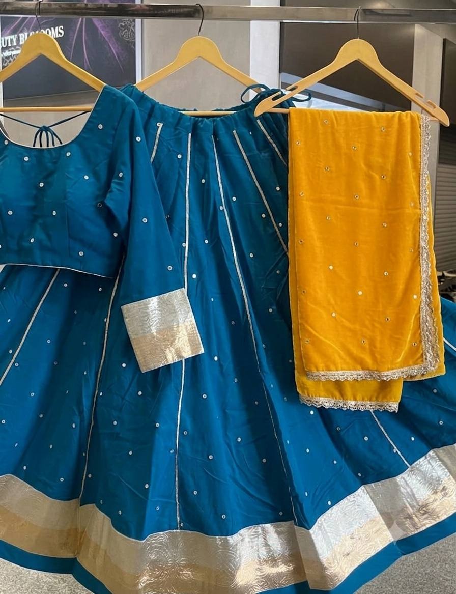 Blue Pure Cotton Silk Gamthi Work Navratri Lehenga Choli