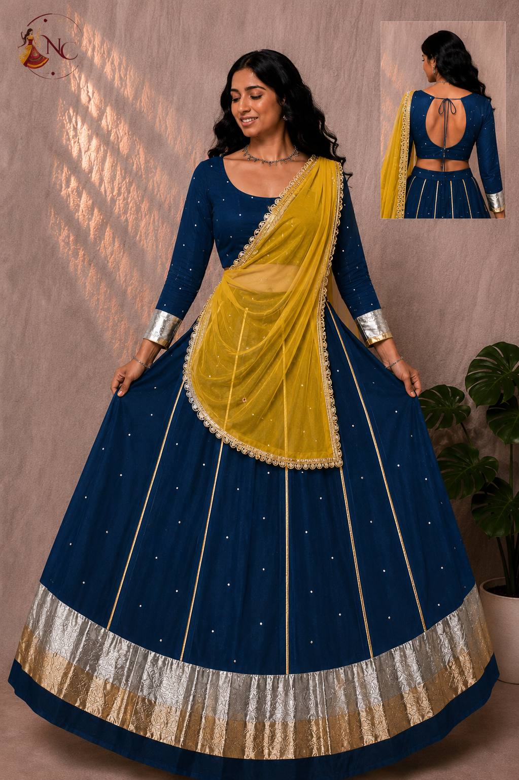 Blue Pure Cotton Silk Gamthi Work Navratri Lehenga Choli