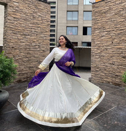 White Pure Cotton Silk Gamthi Work Navratri Lehenga Choli