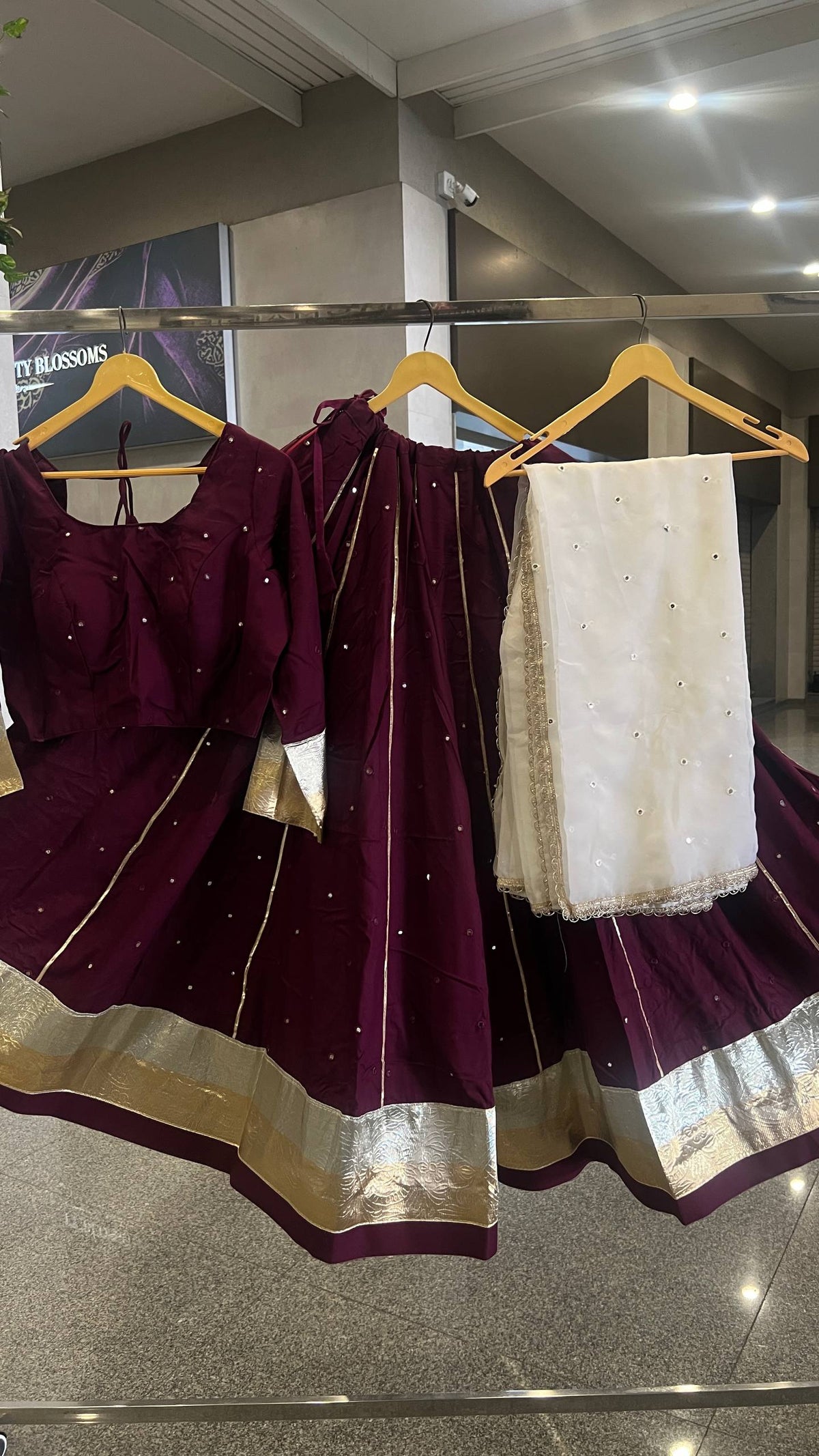 Wine Pure Cotton Silk Gamthi Work Navratri Lehenga Choli