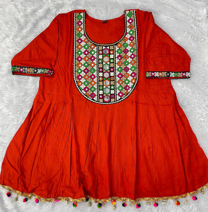 Red Pure Rayon Cotton  Embroidery Work Navratri Top