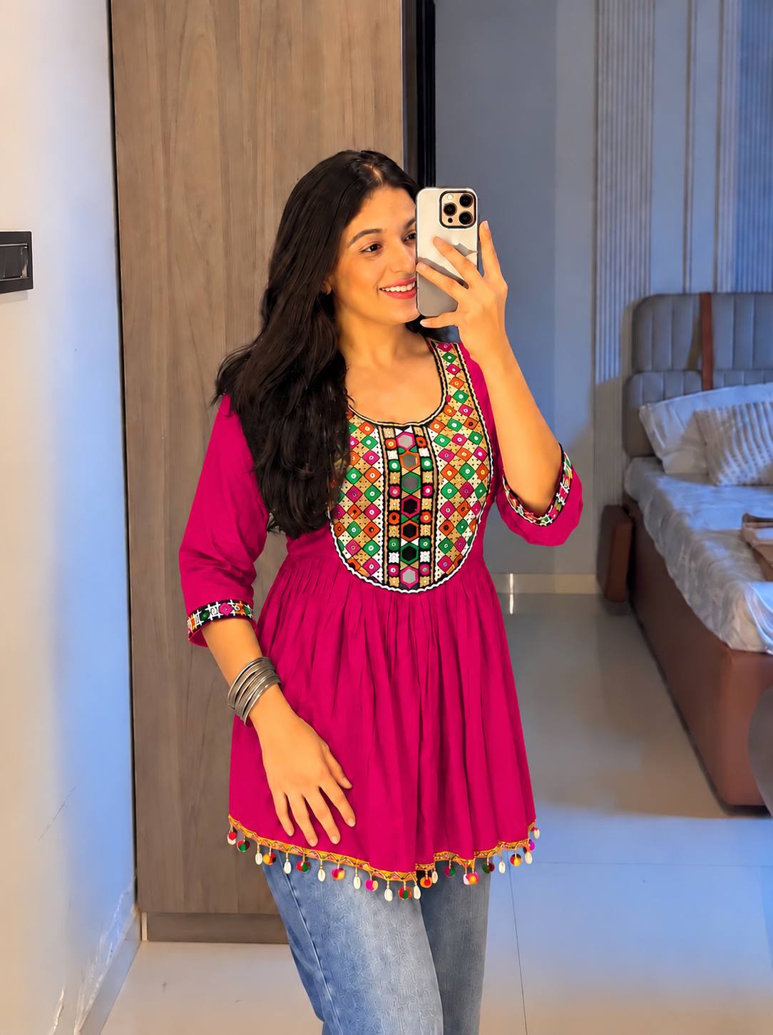 Rani Pure Rayon Cotton  Embroidery Work Navratri Top