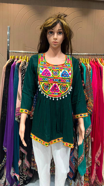 Green Pure Rayon Cotton  Embroidery Work Navratri Top