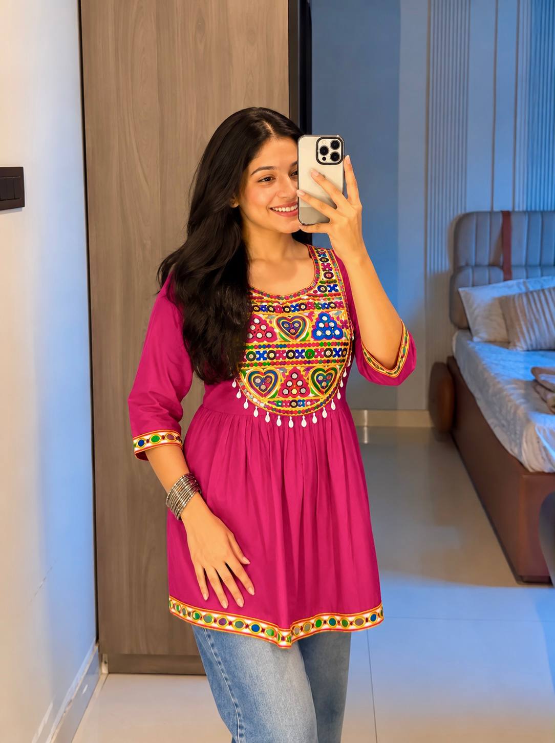 Rani Pure Rayon Cotton  Embroidery Work Navratri Top