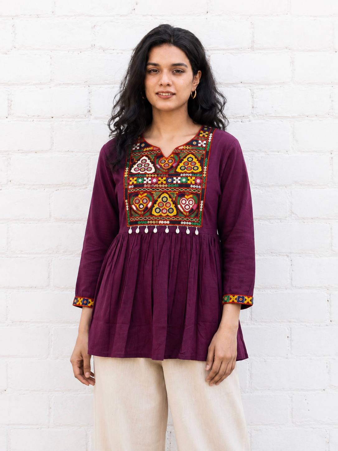 Maroon Pure Heavy Reyon Cotton with Embroidery Mirror Work Navratri Top