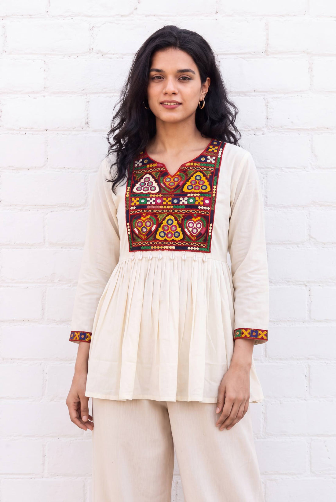 White Pure Heavy Reyon Cotton with Embroidery Mirror Work Navratri Top