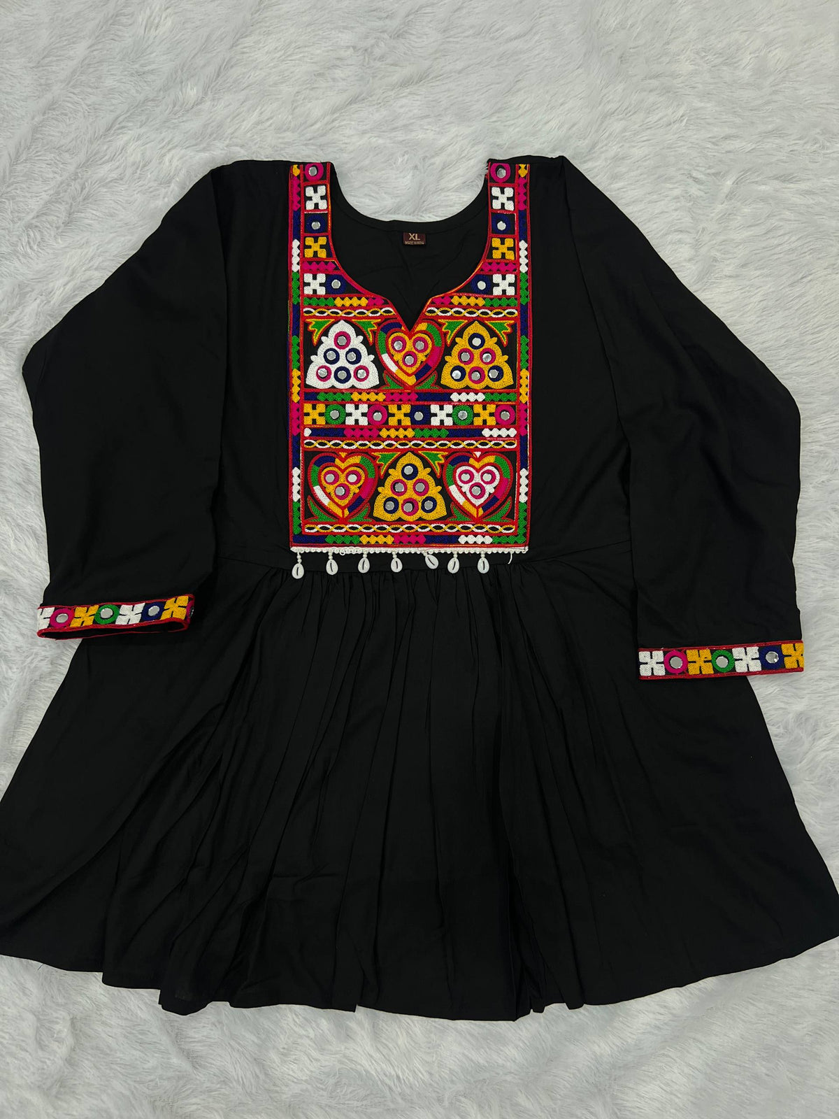 Black Pure Heavy Reyon Cotton with Embroidery Mirror Work Navratri Top