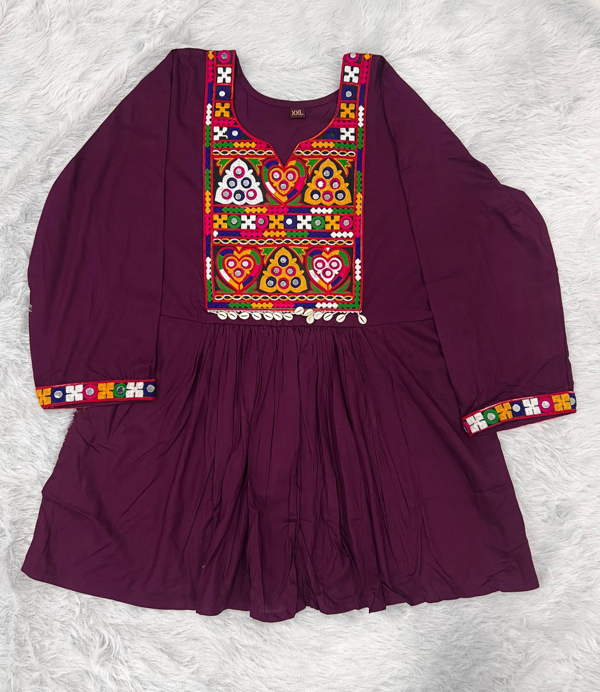 Maroon Pure Heavy Reyon Cotton with Embroidery Mirror Work Navratri Top