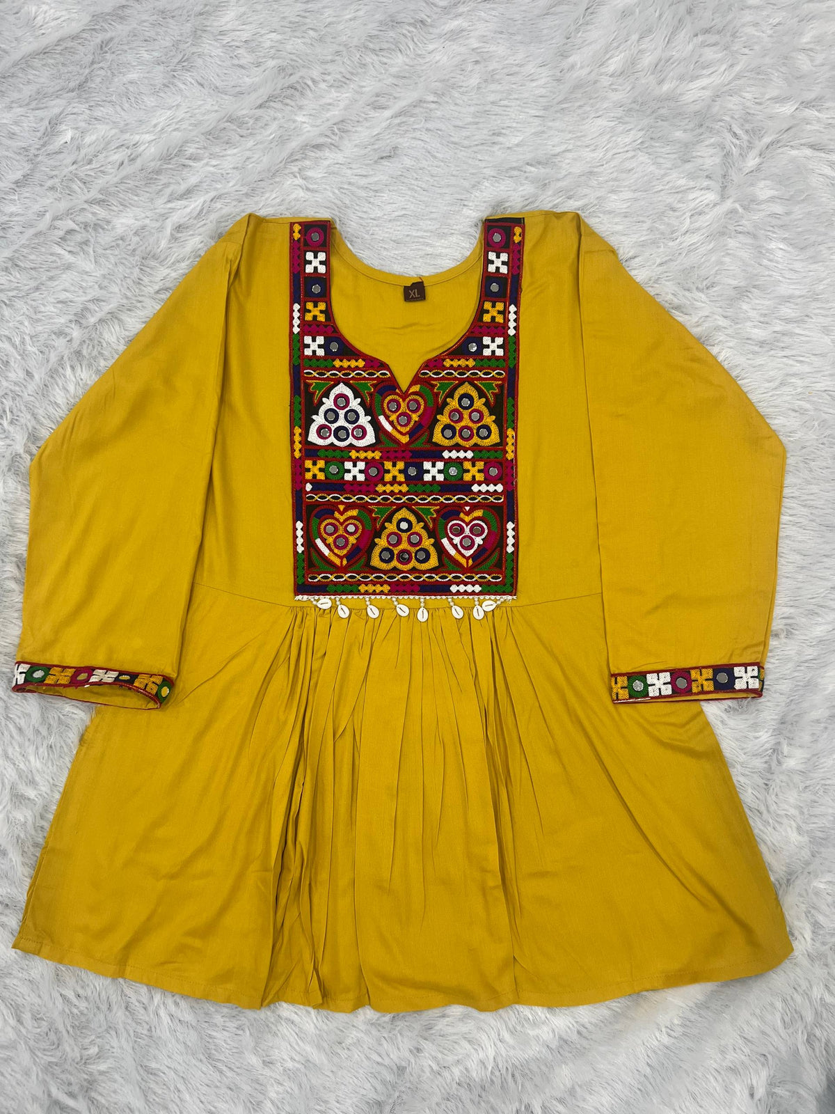 Mustard Pure Heavy Reyon Cotton with Embroidery Mirror Work Navratri Top