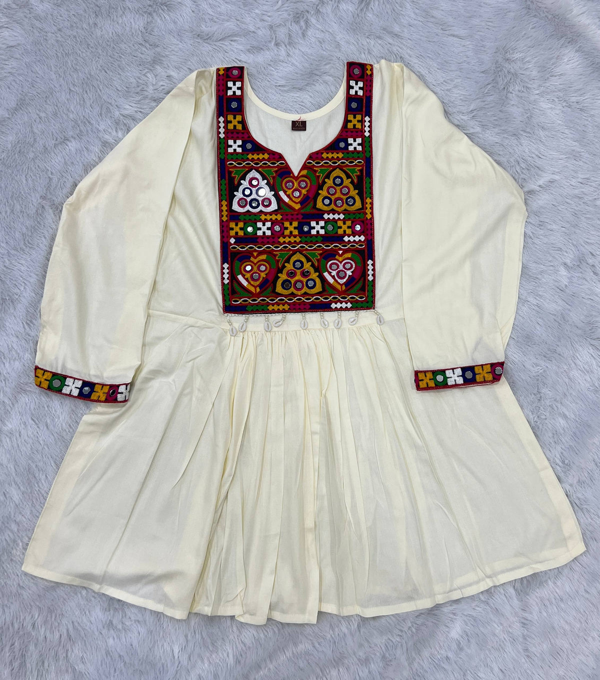 White Pure Heavy Reyon Cotton with Embroidery Mirror Work Navratri Top