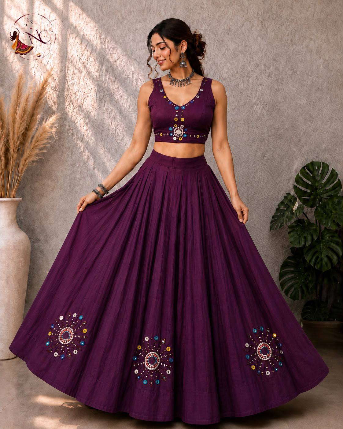 Purple Pure Roman Silk Heavy Hand Work Real Mirror Work Navratri Lehenga Choli