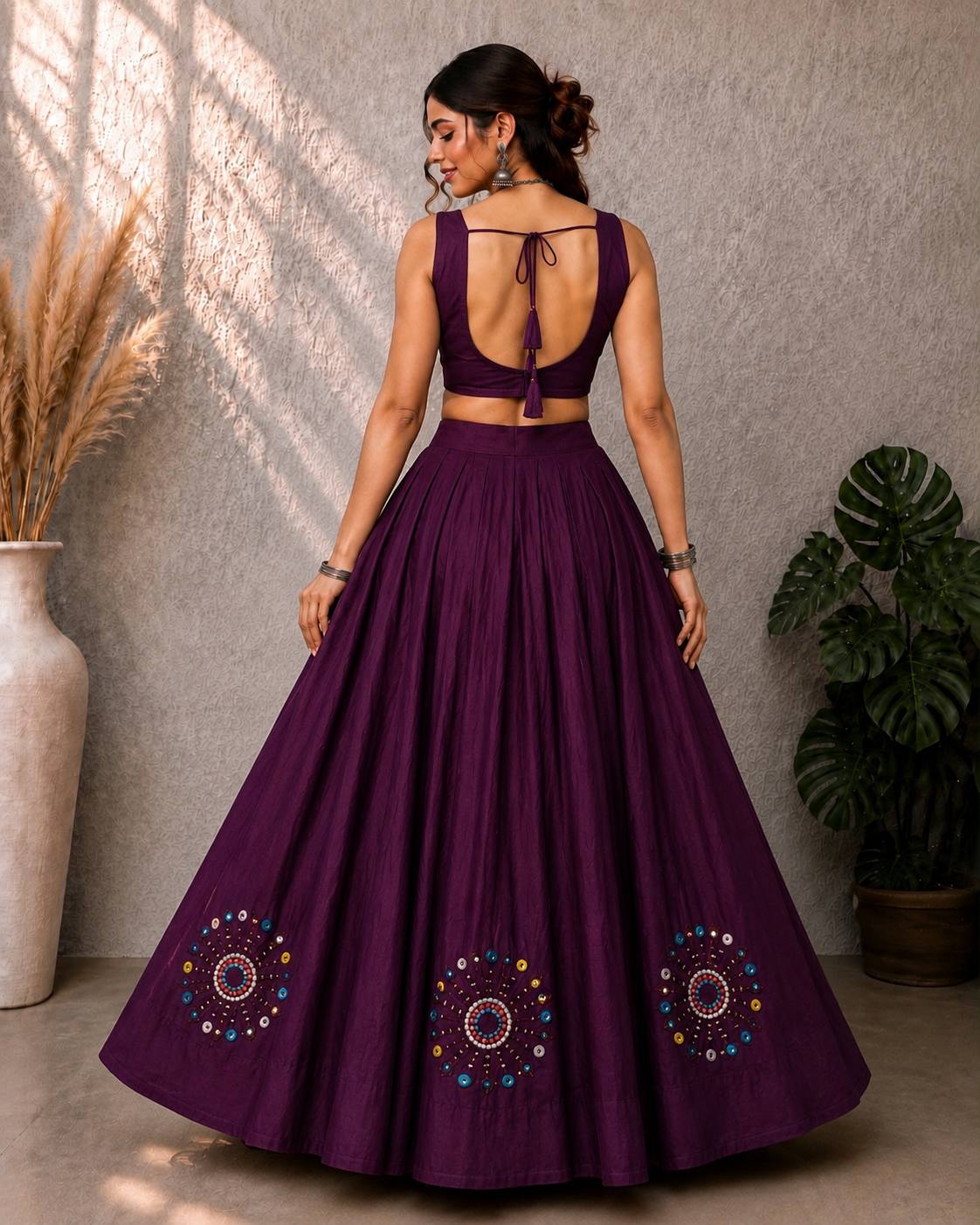 Purple Pure Roman Silk Heavy Hand Work Real Mirror Work Navratri Lehenga Choli