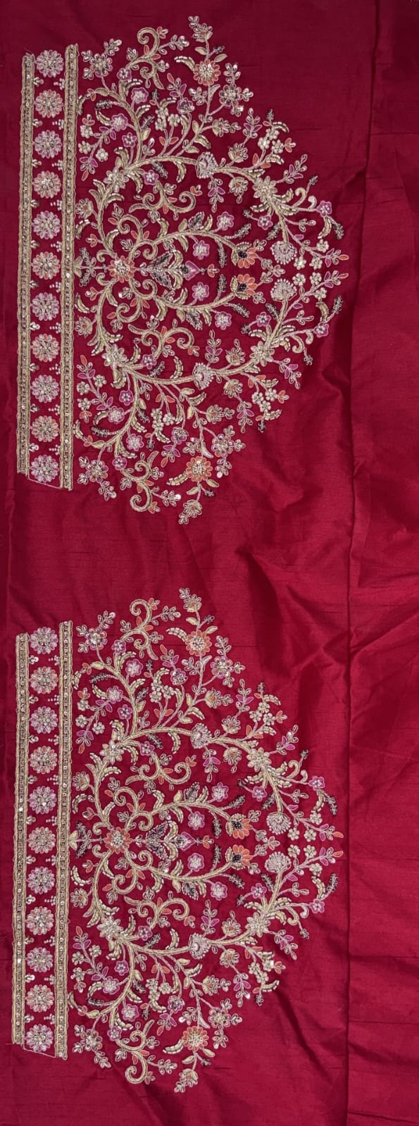 Red Pure Soft Silk Baraat Pattern Handwork Moti Dori &amp; Multi Thread Sequins Work Bridal Lehenga Choli