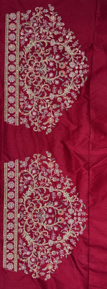 Red Pure Soft Silk Baraat Pattern Handwork Moti Dori &amp; Multi Thread Sequins Work Bridal Lehenga Choli