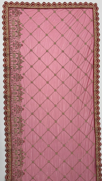 Red Pure Soft Silk Baraat Pattern Handwork Moti Dori &amp; Multi Thread Sequins Work Bridal Lehenga Choli