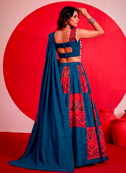 Multi Pure Reyon Cotton Printed and Foil Work Navratri Lehenga Choli