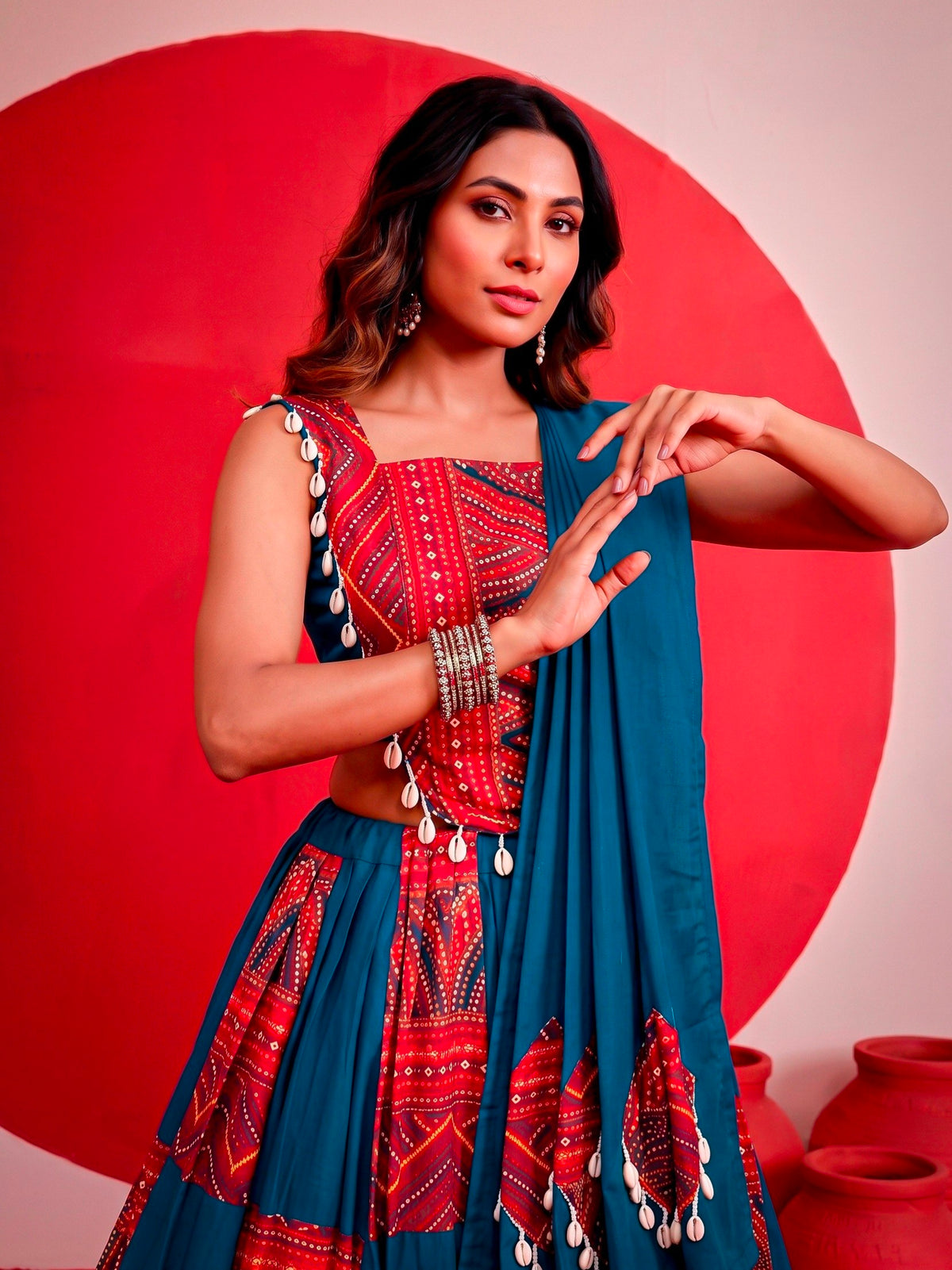 Multi Pure Reyon Cotton Printed and Foil Work Navratri Lehenga Choli