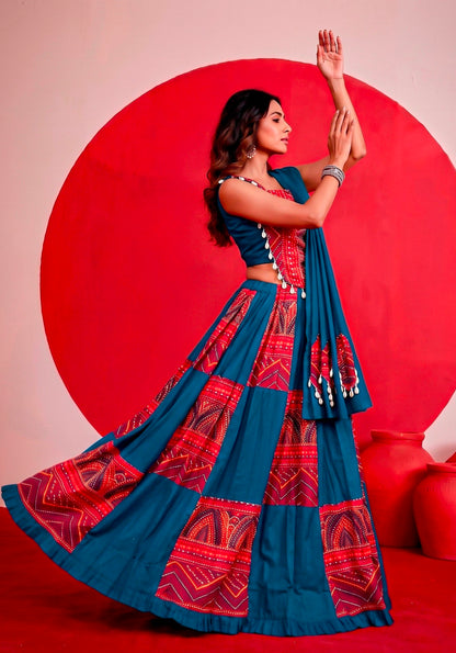Multi Pure Reyon Cotton Printed and Foil Work Navratri Lehenga Choli