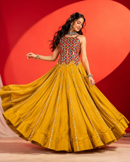 Mustard Pure Rayon Cotton Plain with Gota Patti Work Navratri Lehenga Choli