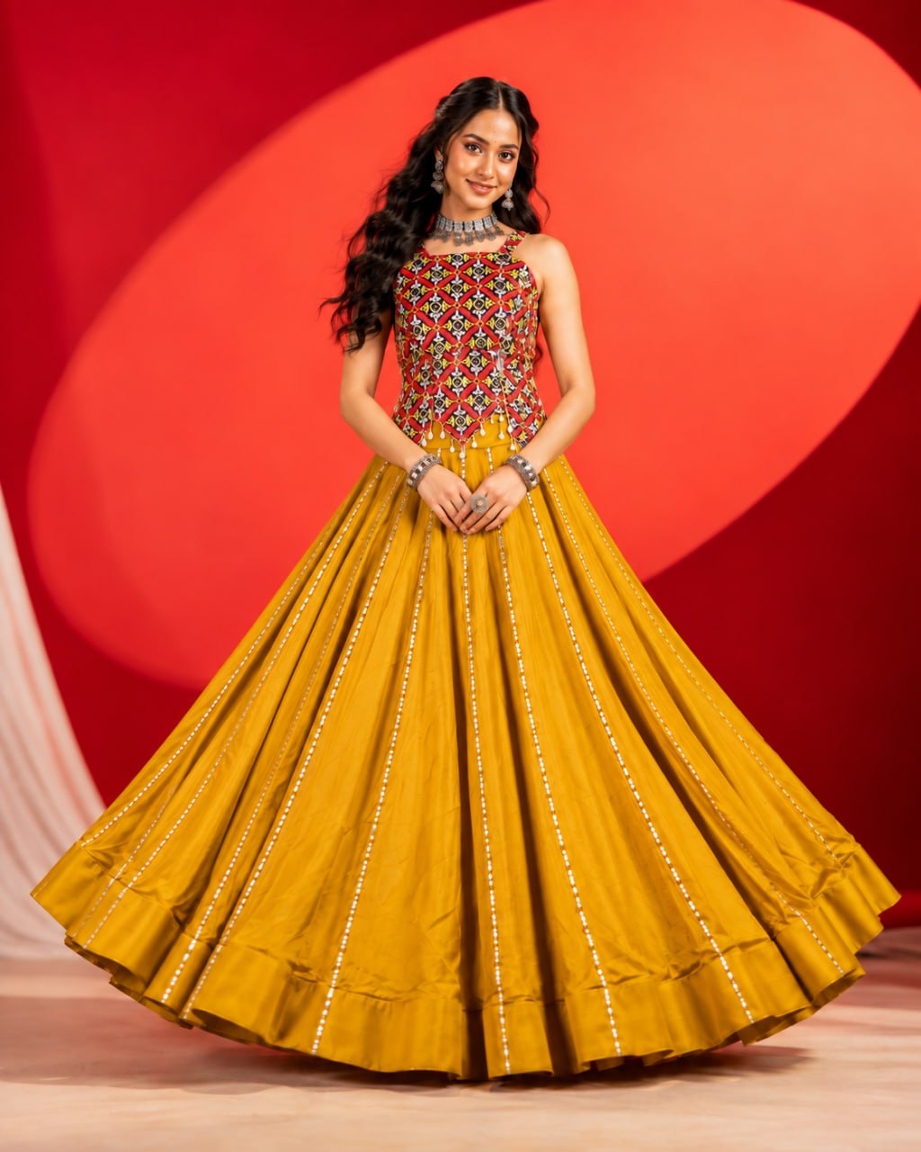 Mustard Pure Rayon Cotton Plain with Gota Patti Work Navratri Lehenga Choli