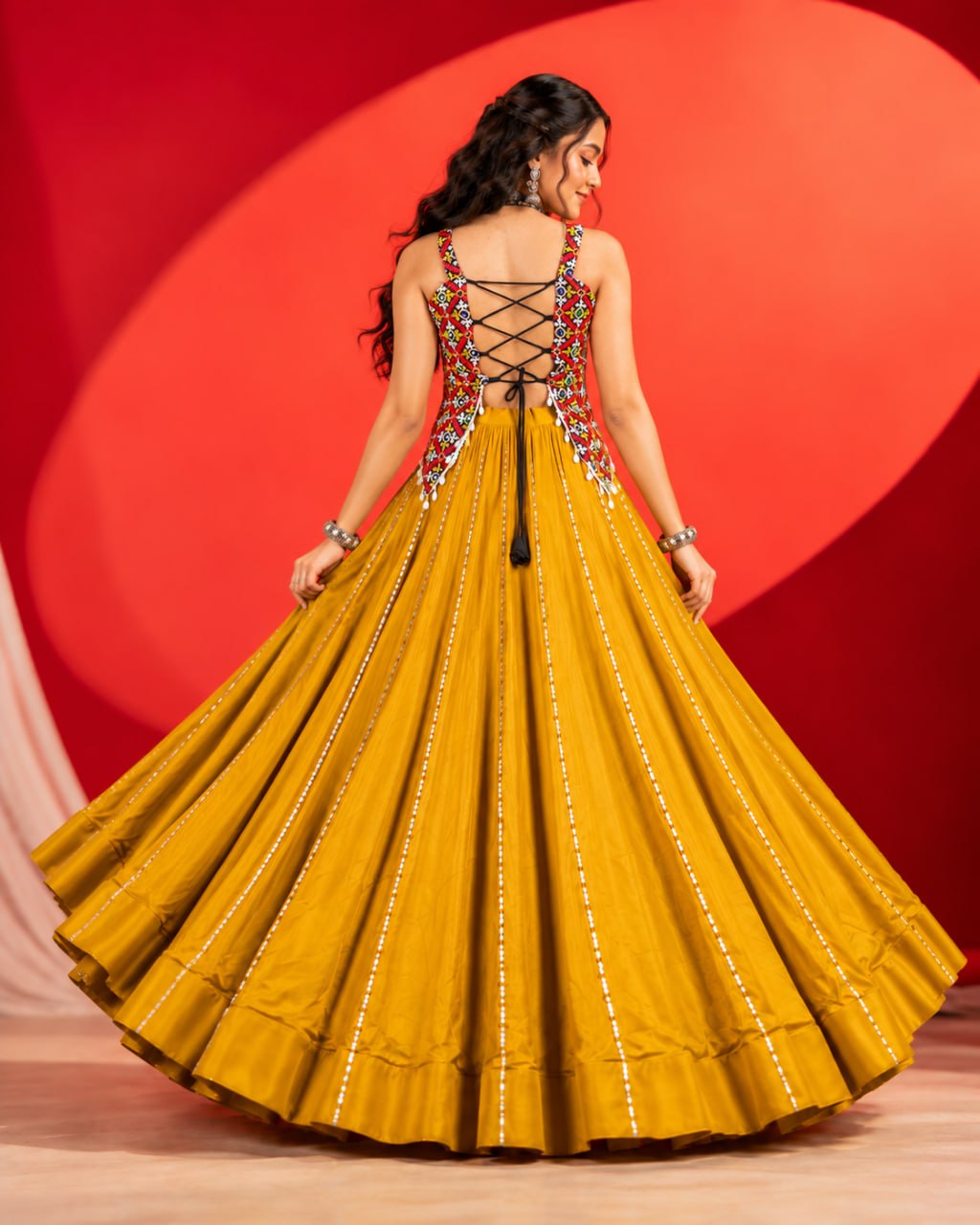 Mustard Pure Rayon Cotton Plain with Gota Patti Work Navratri Lehenga Choli