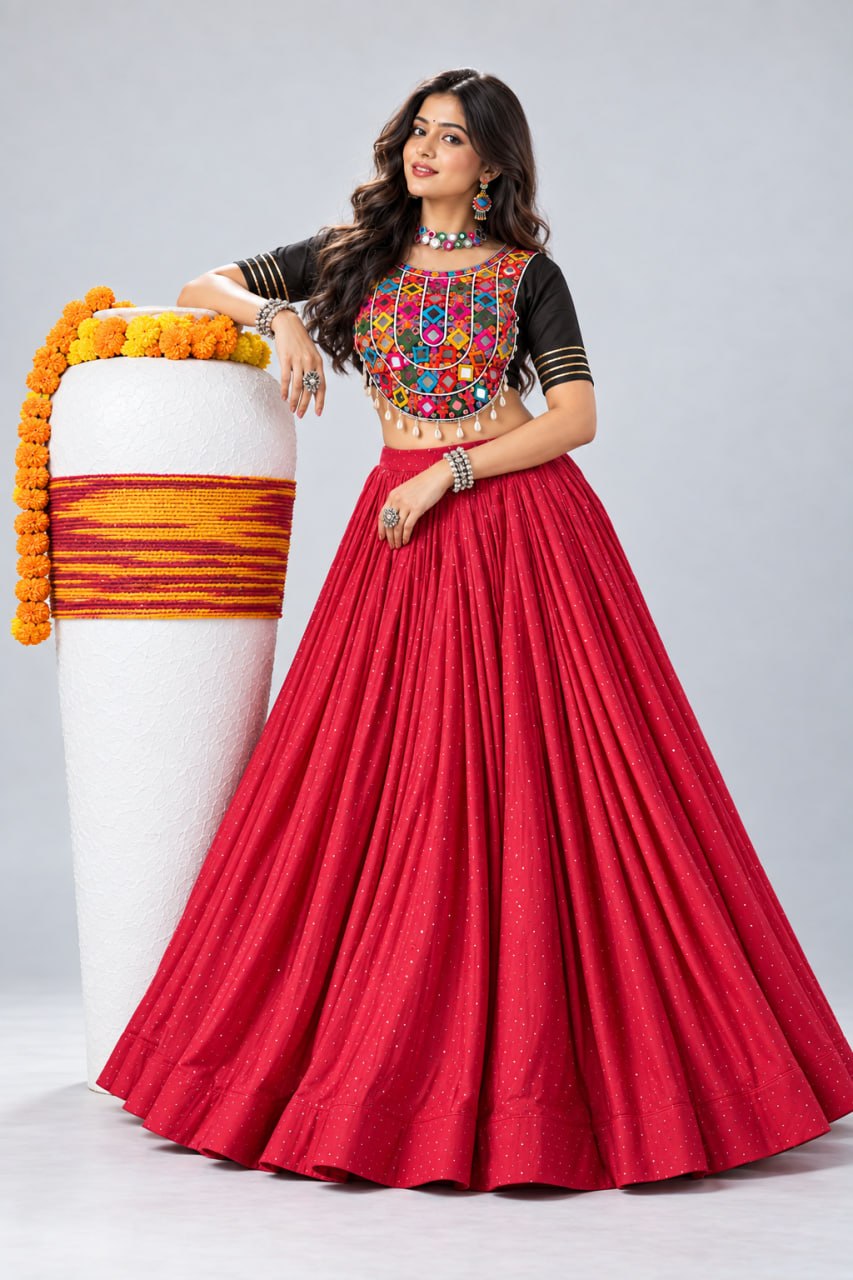 Maroon Pure Rayon Cotton Premium Diamond Stone Work Navratri Lehenga Choli
