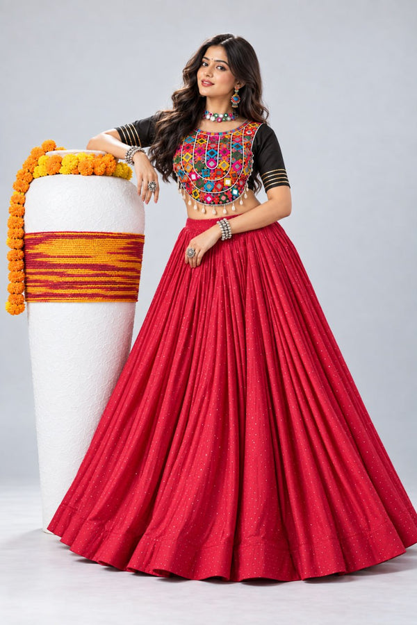 Maroon Pure Rayon Cotton Premium Diamond Stone Work Navratri Lehenga Choli