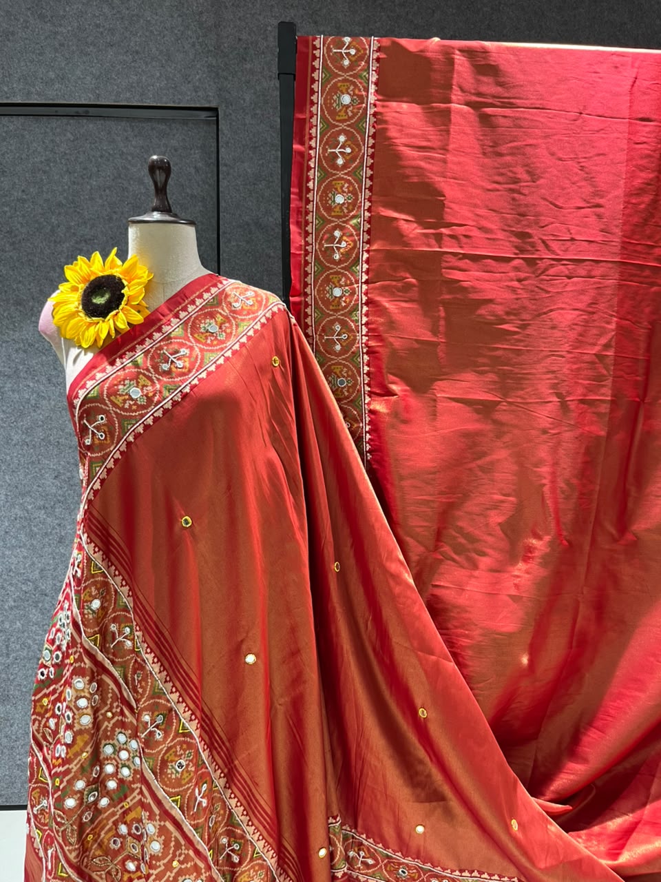 Orange Pure Soft Banarasi Patola Silk Blend Traditional Manekchowk Hand and Mirror Work Patola Saree
