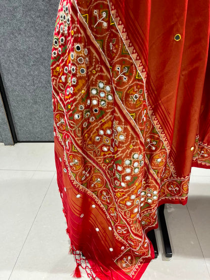 Orange Pure Soft Banarasi Patola Silk Blend Traditional Manekchowk Hand and Mirror Work Patola Saree