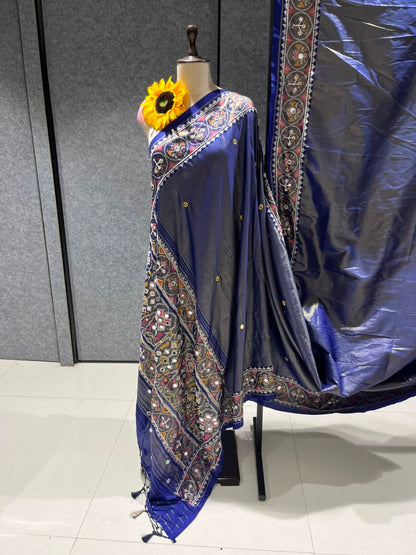Blue Pure Soft Banarasi Patola Silk Blend Traditional Manekchowk Hand and Mirror Work Patola Saree