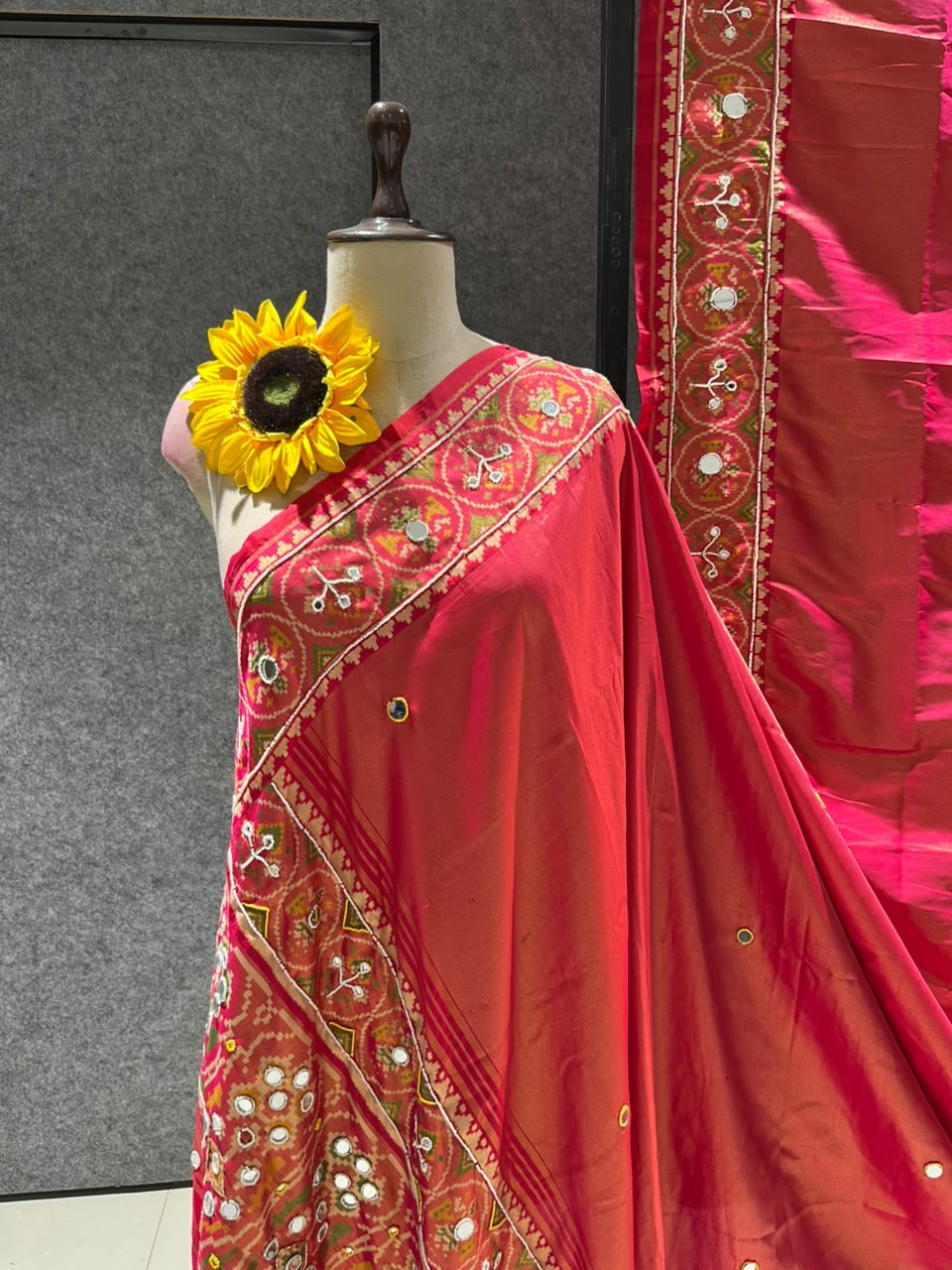 Orange Pure Soft Banarasi Patola Silk Blend Traditional Manekchowk Hand and Mirror Work Patola Saree