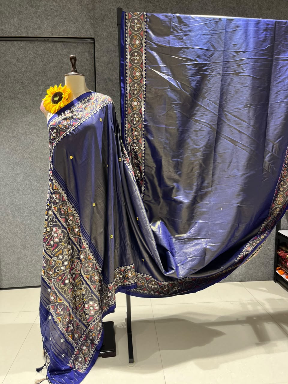 Blue Pure Soft Banarasi Patola Silk Blend Traditional Manekchowk Hand and Mirror Work Patola Saree