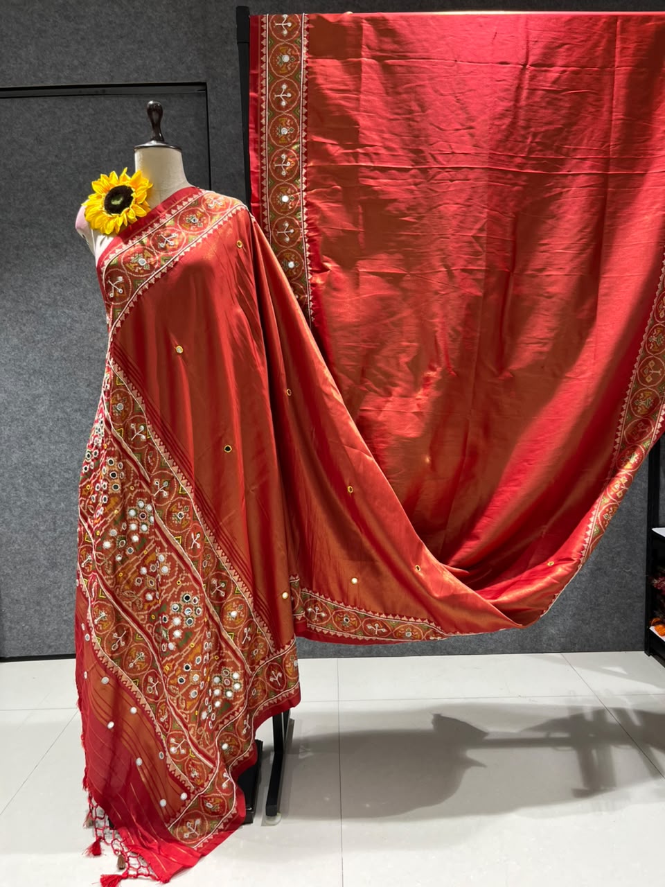 Orange Pure Soft Banarasi Patola Silk Blend Traditional Manekchowk Hand and Mirror Work Patola Saree