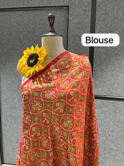 Orange Pure Soft Banarasi Patola Silk Blend Traditional Manekchowk Hand and Mirror Work Patola Saree